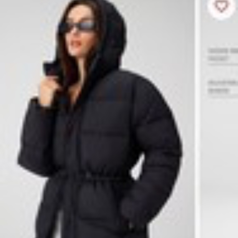 Fabletics Longline Puffer Jacket Black Hooded Coat XS - Picture 4 of 5